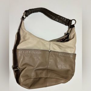 Tignanello 2 tone brown/tan zip top hobo leather shoulder bag